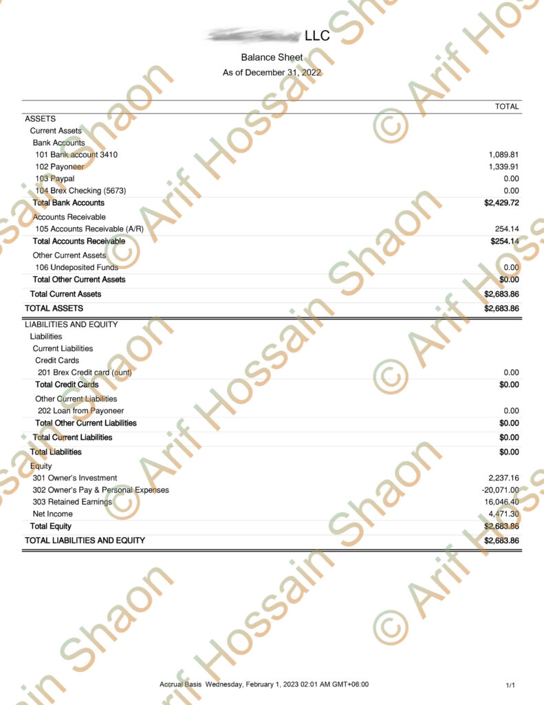 eCommerce Bookkeeper and Accountant Service-AHS-Research with Arif-Balance Sheet