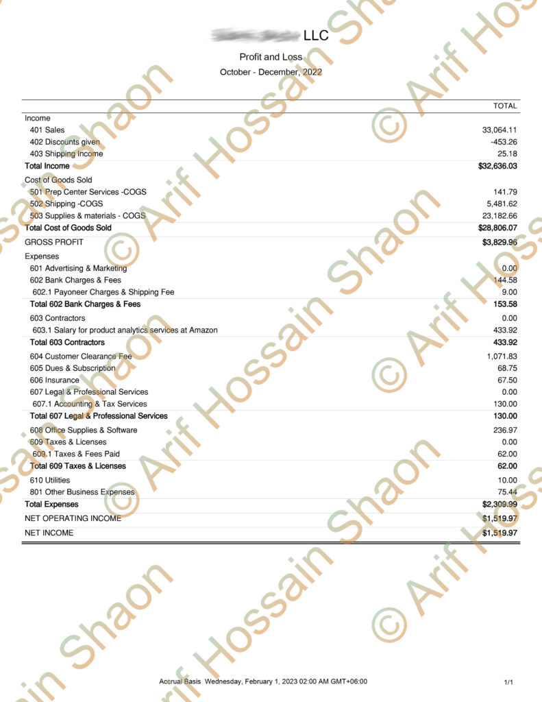 eCommerce Bookkeeper and Accountant Service-AHS-Research with Arif-Balance Sheet-PL Statement